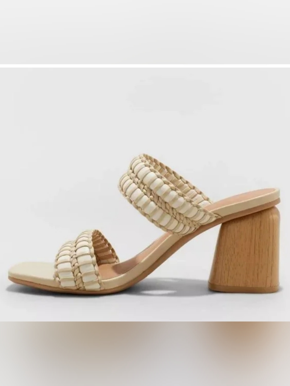 Beige Nicola Universal Thread Woven Double-Strap Block Heel Cream 9.5